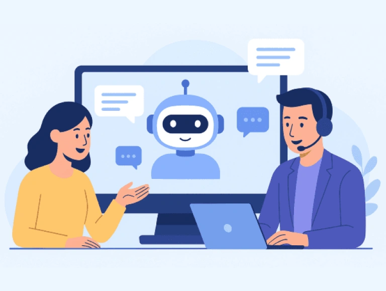 Illustration d'un assistant robot sur un site e-commerce