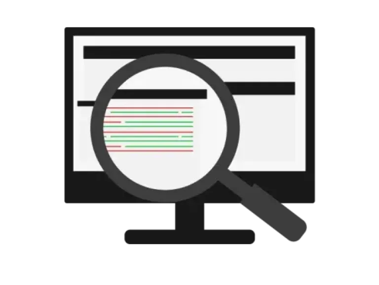 Ordinateur avec une loupe zoomant sur des informations et avantages sur Symfony