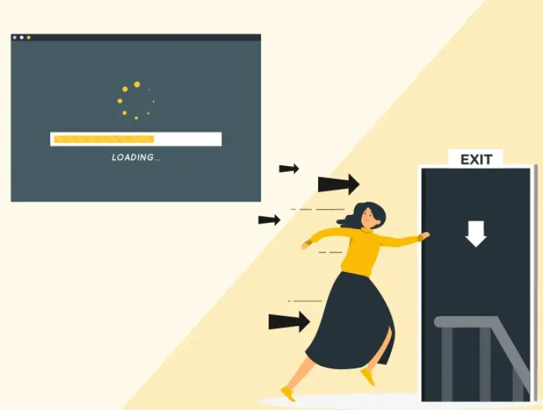Illustration d'une personne qui s'enfuit car le chargement est trop long