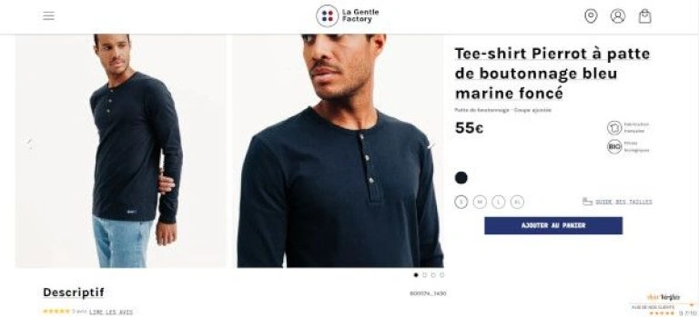 Capture d'écran d'une fiche produit du site La Gentle Factory