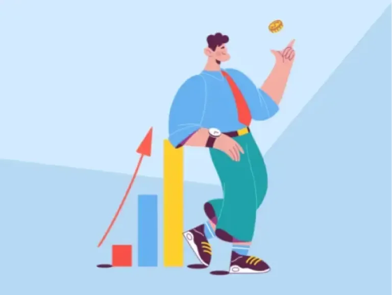 Illustration d'un homme s'appuyant sur un graphique de référencement