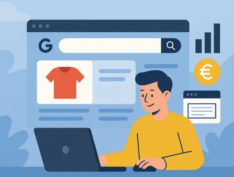 Illustration d'un homme en train d'acheter sur un site e-commerce