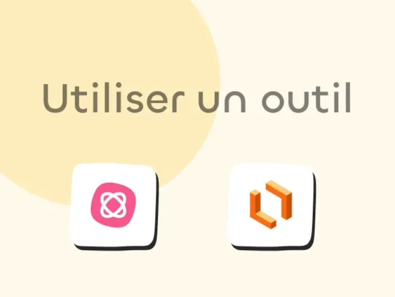 Image montrant deux outils pour faire une arborescence : MindMeister et Lucidchart et le texte "Utiliser un outil"