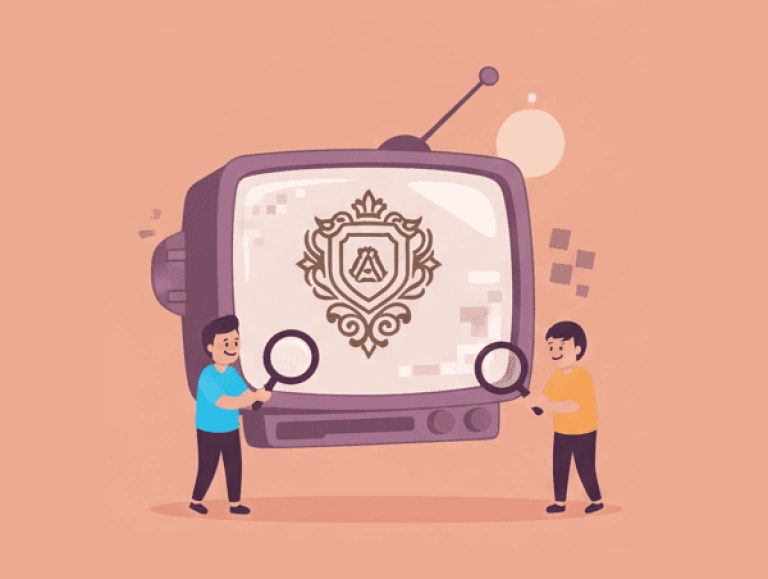 Illustration de deux personnes qui analysent l'identité visuelle d'une marque sur un écran