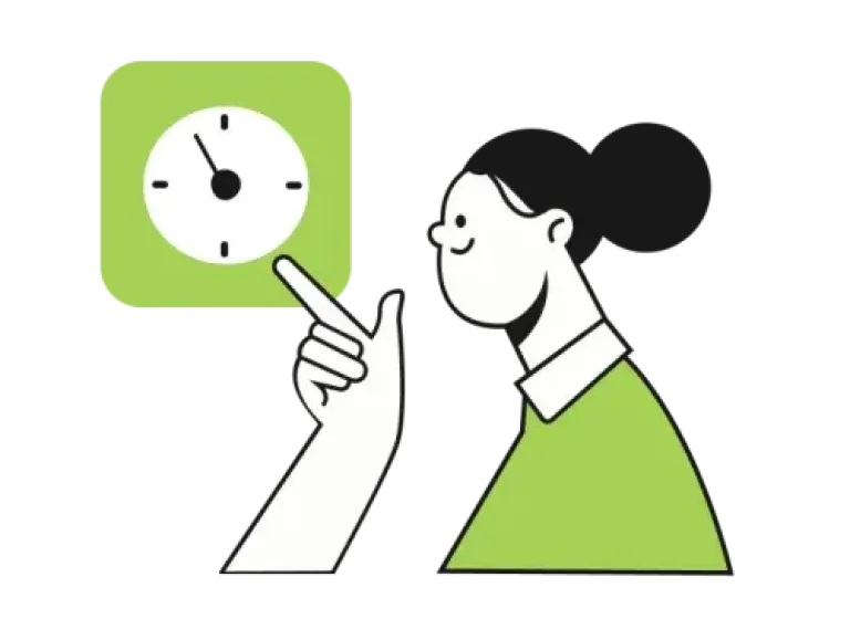 Personnage pointant une horloge pour démontrer que l'heure est importante sur les réseaux sociaux
