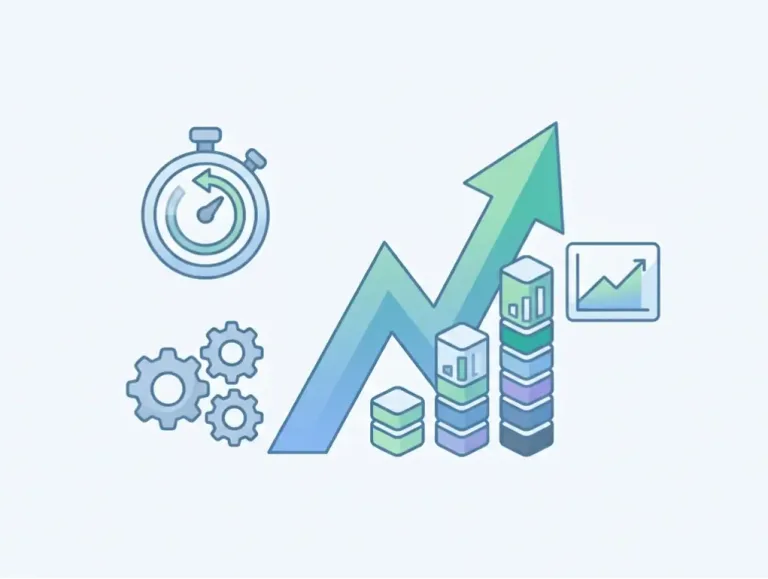 Visuel d'une flèche montrant l'impact positif de WordPress 7.0 pour la productivité et le gain de temps avec graphique vers le haut
