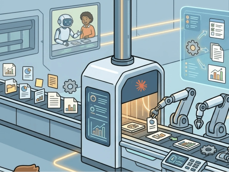 Illustration d'une usine mettant en avant les cas d'usage de Claude avec des robots