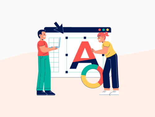 Illustration de deux personnes devant un fichier SVG en train de le redimensionner.