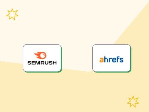 Illustration avec les deux logos des outils de recherche de mots-clés pour cluster thématique SEO : Semrush et Ahrefs.